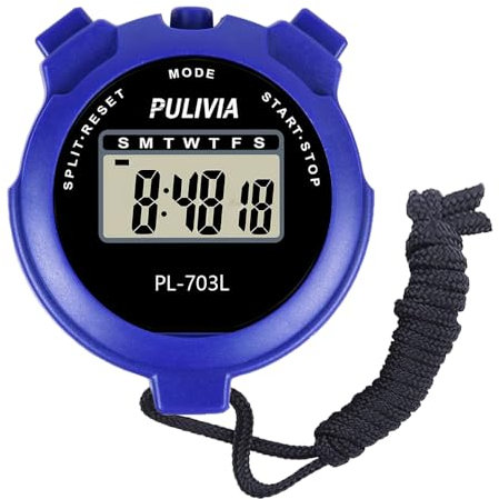 PULIVIA Sports Stopwatch avec Chronomètre Numérique à Mémoire Divisée, Calendrier D'horloge de 12/24 Heures avec Alarme de Course, Entraîneurs de Football, équipement D'arbitres (PL-703L,Bleue)