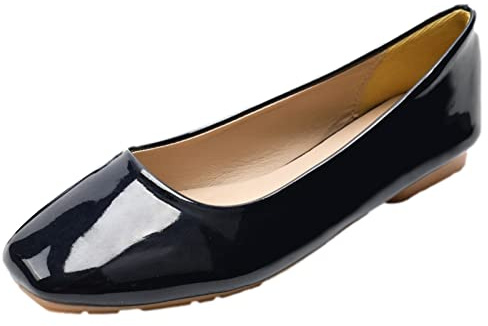 ANUFER Women's Ballet Flats Pointed-Toe Microfiber Leather Slip-on Dress Pumps Shoes