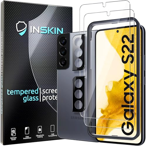 Inskin Tempered Glass Screen Protector for Samsung Galaxy S22 5G 6.1 [2022] - Ultimate 2+2 Set with Camera Lens Guard and Auto Alignment Tray - Ultra HD, Plasma Coating, Case Compatible