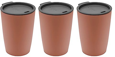 Magu 3er Set Natur-Design Trinkbecher Coffee to Go Rot ca. 310 ml aus einem Polymer aus natürlichen Materialien Mehrwegbecher Kaffeebecher