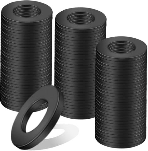 Nenull Arandelas planas M5 x 10 mm, 100 unidades, color negro, arandelas espaciadoras de acero al carbono, arandelas para reparaciones en casa, tornillos roscados