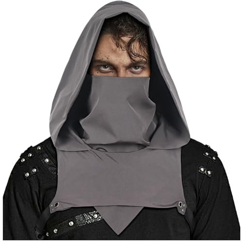 keland Cyberpunk Schurke Gugel Kapuzenschal Gothic Kapuzenumhang Hut für Halloween Ninja Cosplay (A-Grau)