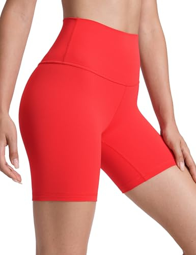 CRZ YOGA Womens Butterluxe 6'' Yoga Shorts - High Waisted Workout Gym Leggings Running Spandex Biker Shorts Deep Red 8