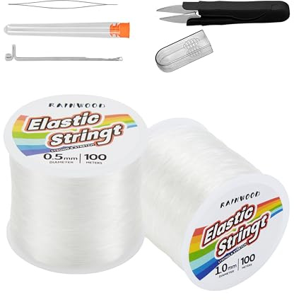 Elastic Bracelet String Cord Kit: 2 Rolls of 200m (0.5mm+1.0mm) Clear Beaded Stretch Cord with Tools - Perfect for Bracelet Making and DIY Jewelry Projects!