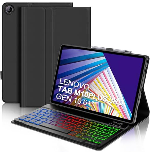 WINCHKING Custodia con Tastiera Bluetooth per Lenovo Tab M10 Plus (3rd Gen) 10.6 2022, Tastiera Retroilluminata Italiano per Lenovo M10 Plus, Nero