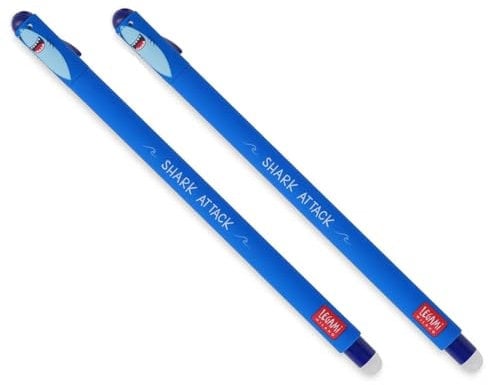 LEGAMI Löschbarer Gelschreiber, Hai, thermoempfindliche Tinte, 0,7 mm Spitzendurchmesser, 15 cm Länge, blaue Tinte, 2 Stück