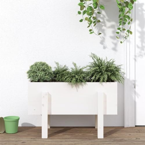 BaraSh Jardinière blanc 62x30x38 cm bois massif de pin,Jardiniere Sur Pieds,Bac Avec Treillis,Jardiniere Terrasse