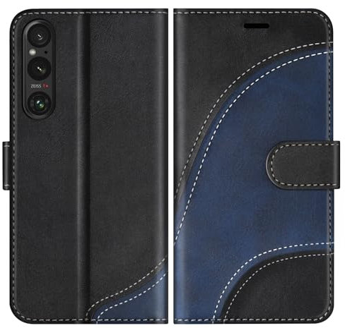 BoxTii Cover per Sony Xperia 1 V, Custodia in PU Pelle Portafoglio, Magnetica Cover a Libro con Slot per Schede per Sony Xperia 1 V, Nero