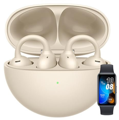 HUAWEI FreeClip, Innovador diseño de Clip, Experiencia auditiva intensa Abierta, cancelación de Ruido de Fondo de IA en Llamadas, batería de Larga duración, Android e iOS, Beige + Banda 8