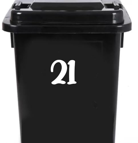 Pack of 4 House Number Wheelie Bin Stickers - Waterproof Decals - Easy-to-Apply - Recycling Boxes - Party Decorations (21)