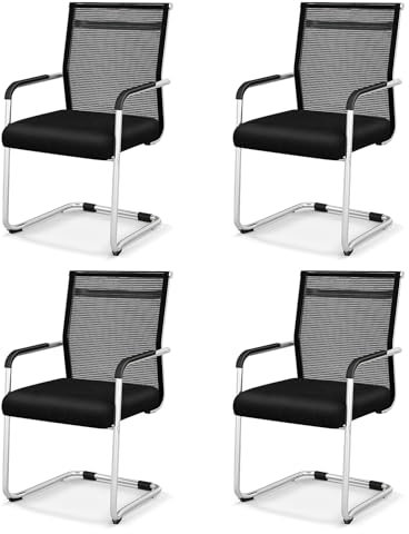 GYMAX 4er-Set Gästestühle, Bürostühle, Konferenzstühle mit ergonomischer Netzrückenlehne & gepolsterter Sitzfläche, stapelbare Empfangsstühle für Büro, Wartezimmer & Konferenzräume