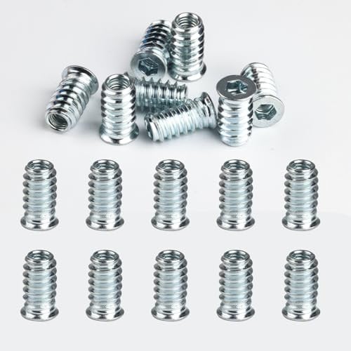 30 Pcs M6 Threaded Inserts for Wood Insert, M6 x 20mm Threaded Insert Nuts, Hex Socket Nut Inserts, Hex Socket Screw-in Nuts Kit, Flanged Hex Socket Drive Nuts for Wood Furniture Screws