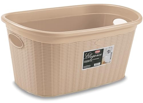 2x Wäschekorb 35L Beige 2 Griffen 57x37x27cm Löcher Tragekorb Kunststoff