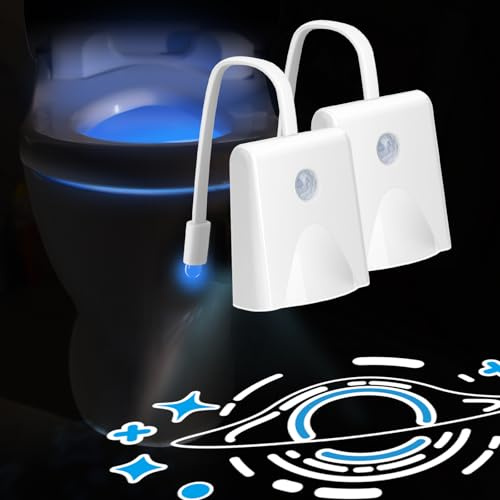 LAVAED WC-Nachtlichter, 16 Farbwechsel, Bewegungsmelder, aktivierte LED-Projektion, Nachtlicht, wiederaufladbar, WC-Schüssel, wasserdicht, coole Gadgets für Badezimmer-Dekoration (F16-TL3, 2 Stück)