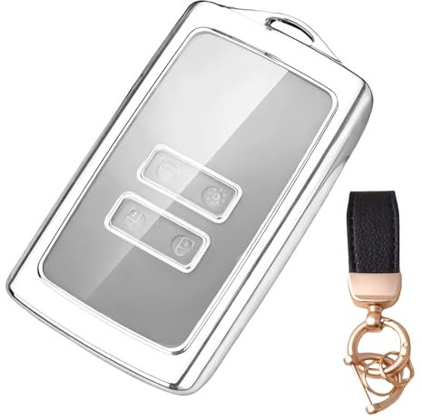 NEUHOO Accessoires de voiture pour Renault Megane 4 Grandtour RS 2016-2024 2025 - Coque de clé et porte-clés - En silicone - Argenté