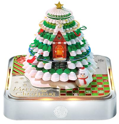 Time Piece Kalender 2026 Tischkalender mit LED-Licht 3D Abreißpapier Schnitzerei Kunst Memo Pad Notizblock Geschenk für Weihnachten Einweihungsfeier Desktop Dekoration (mit Kalender & Licht)