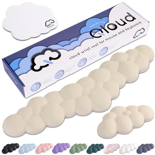 Create-ables Qloud Repose-poignets en forme de nuage pour clavier d'ordinateur, en mousse à mémoire de forme, base antidérapante, livré avec un tapis de souris, beige