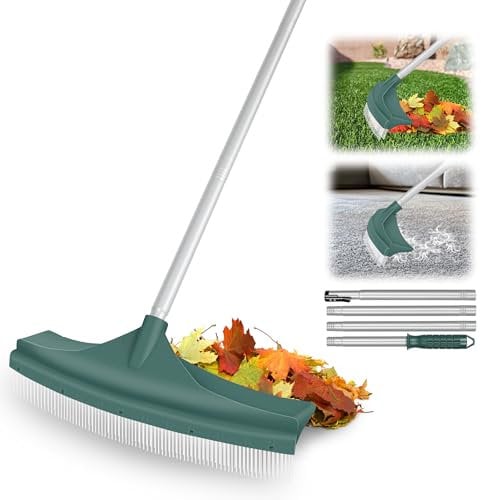 ORIENTOOLS Artificial Grass Brush, Curved Turf Rake Artificial Lawn Brush with Adjustable Steel Handle 80 to 134 CM, Fake Rake with PA Brush for Lawns and Gather Leaves