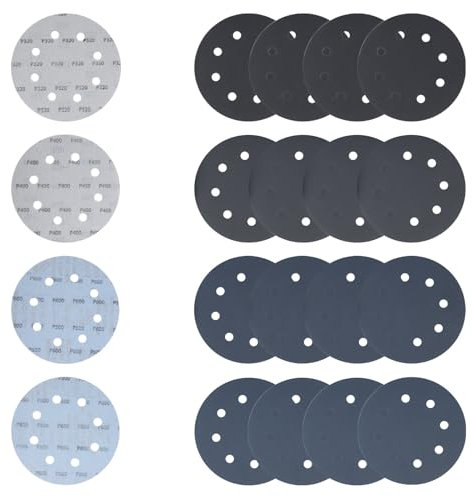 20Pcs Silicon Carbide Sandpaper 180mm Hook and Loop Sanding Discs for Drawall Sander 320/400/600/800 Grit, 7Inch Water Flocked Sanding Pad for Polishing Automotive Metal Floors(8 Holes)