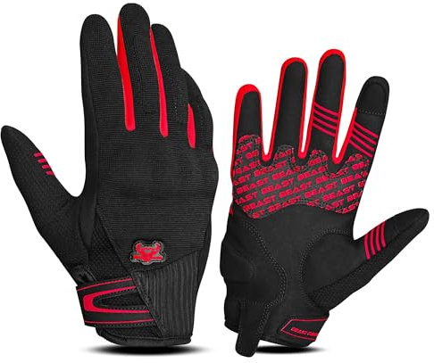 BEAST RAGE Sommer Motorradhandschuhe - Atmungsaktive Touchscreen Reithandschuhe für Männer und Frauen, Leichte Off-Road-Rennhandschuhe mit Fingerschutz, Rutschfester Griff (Rot, L)