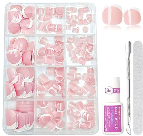 French False Toenails Set - 240pcs Short Square Toe Nails False With Glue - White French Tip Pink Press On Nails For Toe - Full Cover Stick On Toenails For Women Girls Nail Art Manicure Decorations