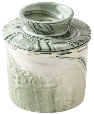 Beurrier français avec couvercle, beurrier français pour comptoir avec ligne d'eau, beurrier français pour comptoir (grain de pierre verte)