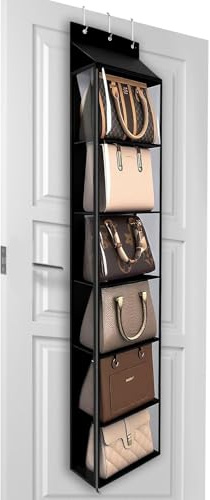 Lirex Geldbörsen-Organizer, 6 Taschen Handtaschen-Organizer mit Reißverschluss zum Aufhängen, für Schals, Hüte und Leggings, 30 x 12.8 x 131 cm, Schwarz