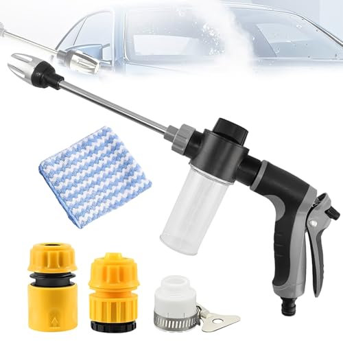Garden Hose Spray Gun,High Pressure Hose Pipe Spray Gun with Universal Connectors and a Bottle, Garden Hose Nozzles, Adjustable Water Gun for Plants Watering, Washing Cars & Pets Give a Glove