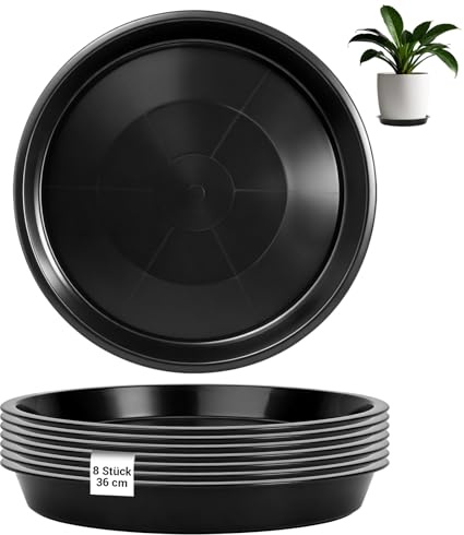 8 Stück Blumentopf Untersetzer Kunststoff Untersetzer Blumentopfr aus Ø36cm | Pflanzen Untersetzer Rund, Schwarz Pflanzen Untersetzer für Blumentöpfe Innen und Außenpflanzen