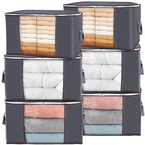 Lifewit 6 Stück 90L Aufbewahrungstasche, Unterbett Aufbewahrungsbox | Kleideraufbewahrung, Faltbare Umzugskartons mit Klarem Fenster für Bettdecken, Kleidung Decke, T-Shirts, Kleiderschrank