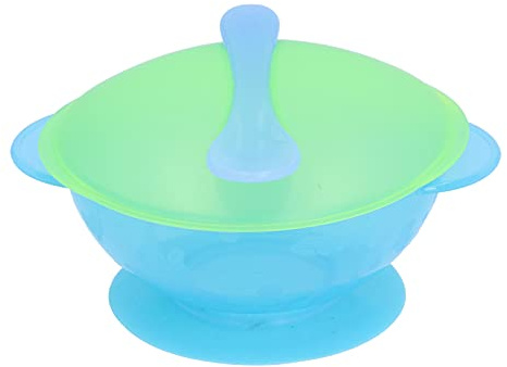 Fdit Babyschale aus hochwertigem PP mit Löffel mit Deckel für Kleinkinder, selbstversorgende Fütterungsschalen für Kleinkinder (Green)