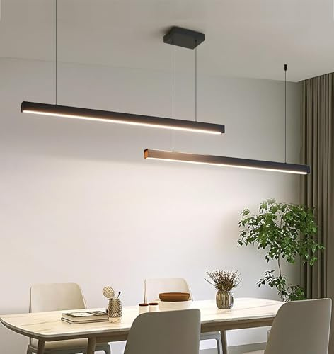 DDYY 130cm Dimmbare LED Hängelampe esstisch,Schwarz Pendelleuchte mit Fernbedienung,64w Moderne Linear design Hängeleuchte,Esstischlampe hängend Höhenverstellbar Pendellampe,Esszimmerlampe,Bürolampe