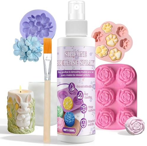Allony Mold Release Spray, Trennspray Epoxidharz, Trennmittel Silikon 150ml | mit Pinsel, für AB-Harz-, Kerzen-, Seifenformen, Schnelles Entformen, Keine Rückstände und Verlängerte Lebensdauer der Form