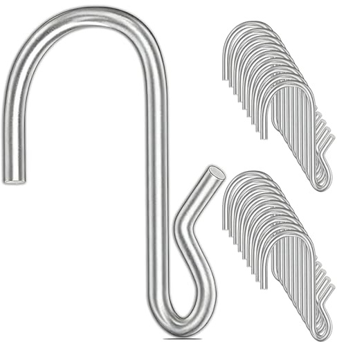 20Pcs S Shaped Hooks, Metal Hooks for Hanging, Heavy Duty Small Hooks for Curtains, Outdoor Light, Decoration Hanging, Double Ended Stainless Steel Van Hooks, Shower Bath Curtain Hook, Load 4.5kg
