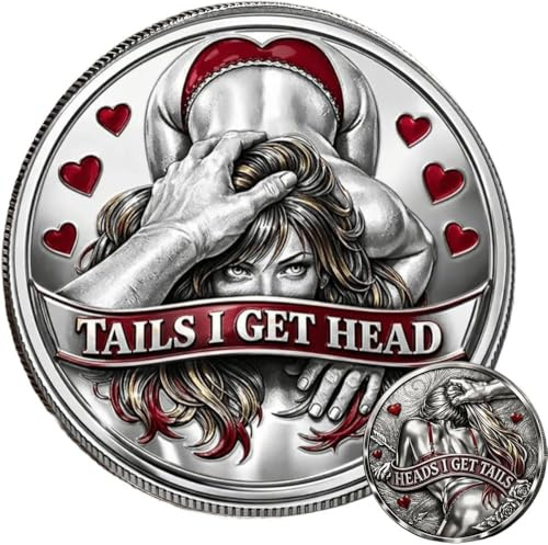 Pièces commémoratives « Heads I Get Tail / Tails I Get Head », jeton Porte-Bonheur Double Face Sexy pour la Saint-Valentin, Anniversaire, soirée, défi Amusant