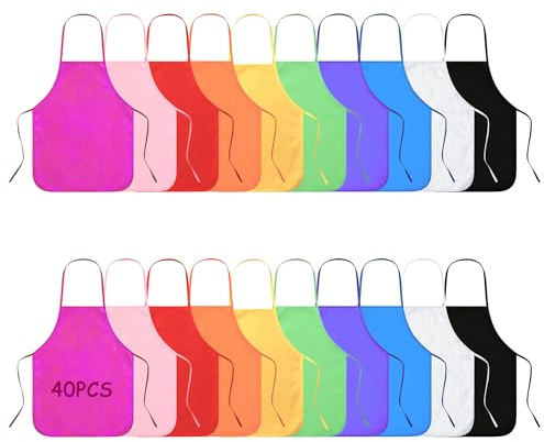 DXIA 40pcs Delantal Para Niños, Delantal Infantil Colorido, Delantal de Cocina Infantil Delantales Infantiles, Niños y Niñas para Cocinar, Pintar, Hornear, Jardinería y Manualidades (10 colores)