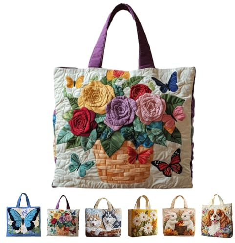 Generisch shopper tasche damen Unisex Geräumig Lässig Stofftasche mit Stickerei gesteppt gepolstertem Griff Patchwork,Süße personalisierte wiederverwendbare Taschen, Böhmische Hippie Shopper Tasche