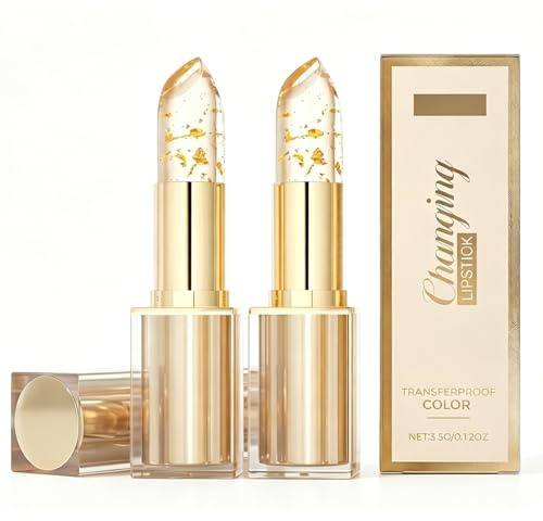 Farbwechselnder Lippenstift für Damen, 2 Stück PH Lipstick, Lippenstift Glitzer Temperature Farbwechsel, Farbwechselnder Lippenbalsam, Colour Changing Lipstick, Feuchtigkeitsspendend und Transferproof