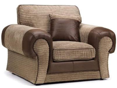 Enchanting Furnishings UK | Verona Tango Sofa Range Brown Leather & Jumbo Coffee Cord Fabric (Full Back Cushions)(2c2, 3+2, 2c1, 1c2, 3 Seater, 2 Seater, Armchair) (Armchair)