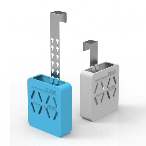Gulingqi 2 Pack Toilet Tank Tablet Holder Bracket, Hanging Bowl Cleaning Block Cage Basket with Hooks for Home Bathroom Apartment Standard Setup, Blue and Gray 9x3.5x1.2in
