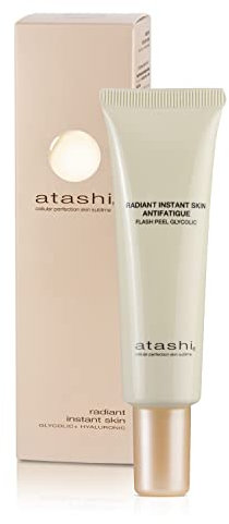 Atashi Firmness & Brightness. Radiant Instant Skin Antifatigue | Flash-Peeling-Effekt-Gel | Peeling und Feuchtigkeitszufuhr | Glykolsäure & Hyaluronsäure | Alle Hauttypen. 40ml