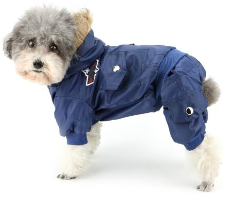 Zunea Overall Schneeanzug mit Kapuze für Kleine Hunde Wasserdichter Wintermäntel Fleece Warm Kapuzenpullis Haustier Welpen Kleidung Chihuahua Yorkie Katzen Hundebekleidung Blau XS