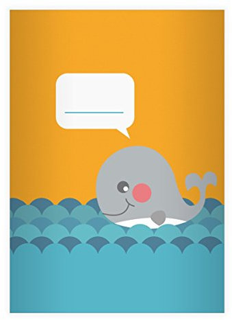 Kartenkaufrausch 8 Süße nautische DIN A4 Schulhefte, Schreibhefte mit kleinem Wal in gelb Lineatur 27 (liniertes Heft)