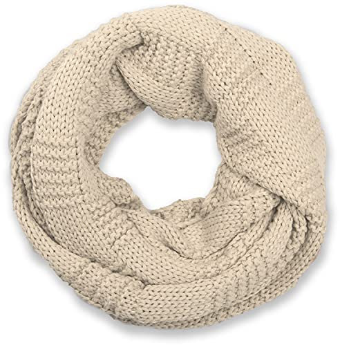 styleBREAKER Unisex Strick Loop Schal mit Patentmuster, Uni Feinstrick Schlauchschal, Winter Strickschal 01018152, Farbe:Beige