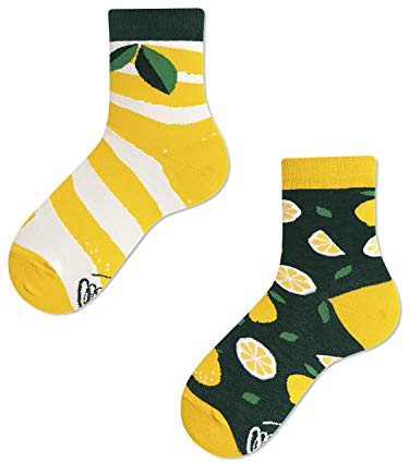 Many Mornings Bunte Lustige Socken Kinder Größe 27-30 The Lemons Kids Baumwollsocken mit Zitronen-Motiv Ungleiche Alltagssocken