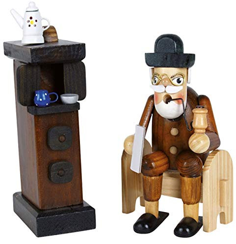Räuchermännchen Opa am Kamin bunt, 18 cm, Dekofigur handbemalt im Kunsthandwerks-Stil/Räuchermann/Räucherfigur aus Holz
