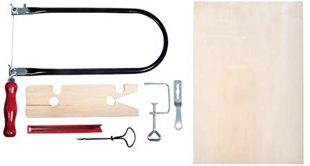 Rayher 69218000 Laubsäge-Set, mit Nagelbohrer, Sperrholzplatte und weiterem Zubehör in Holzbox, 33,7x22x43 cm