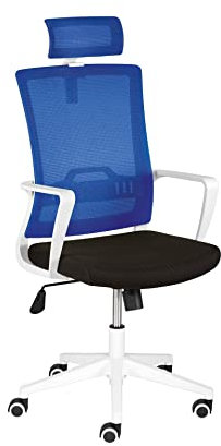 Mayer Dresessel My Studio, mit Armlehnen, Fußkreuz weiß mit Universalrollen, Netzrücken und Polster blau, Polster schwarz