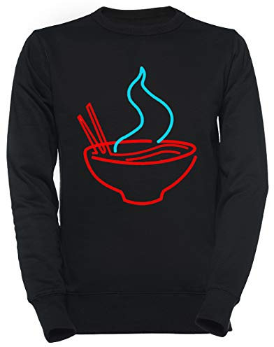 Luxogo Würzig Ramen Nudeln Neon Unisex Schwarz Jumper Sweatshirt Herren Damen Unisex Black Jumper Men's Women's