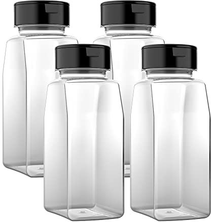 Plastic Spice Jars with Shaker Lids (16 fl oz, 4-Pack) Reusable Jars Perfect for an Organized Kitchen
